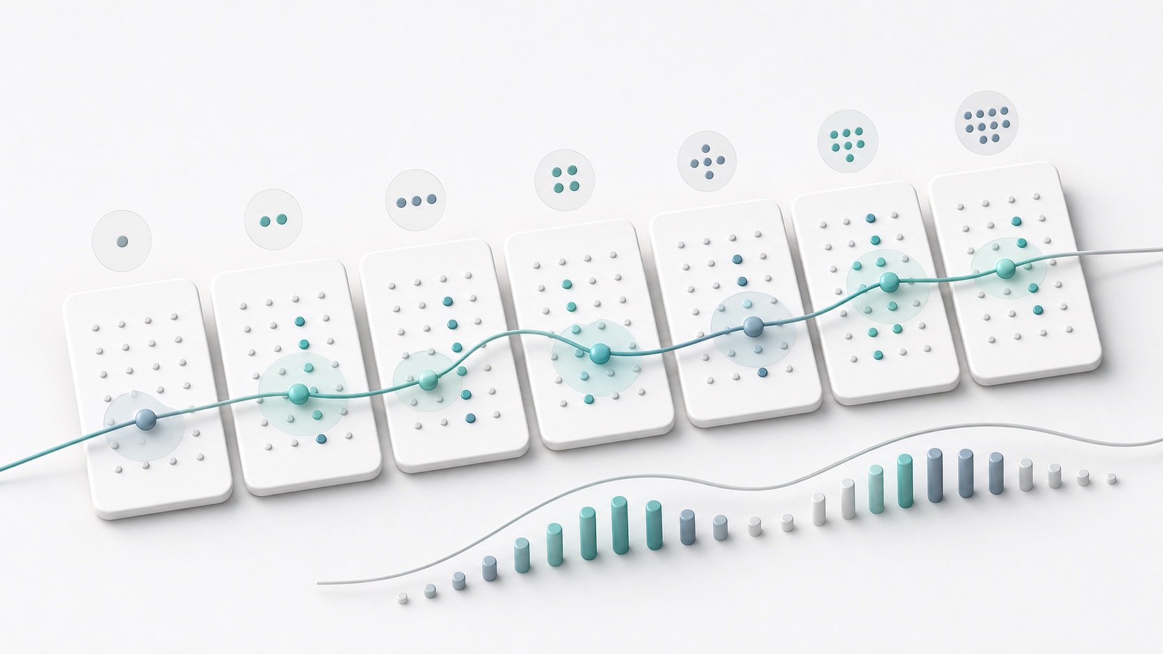 Abstract weekly calendar tiles and rolling trend line for alcohol pattern tracking